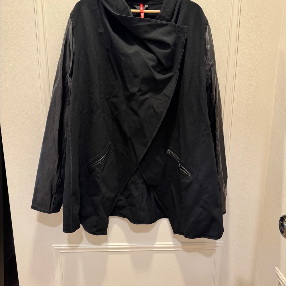 SPANX Black Women's Jacket with faux leather sleeves